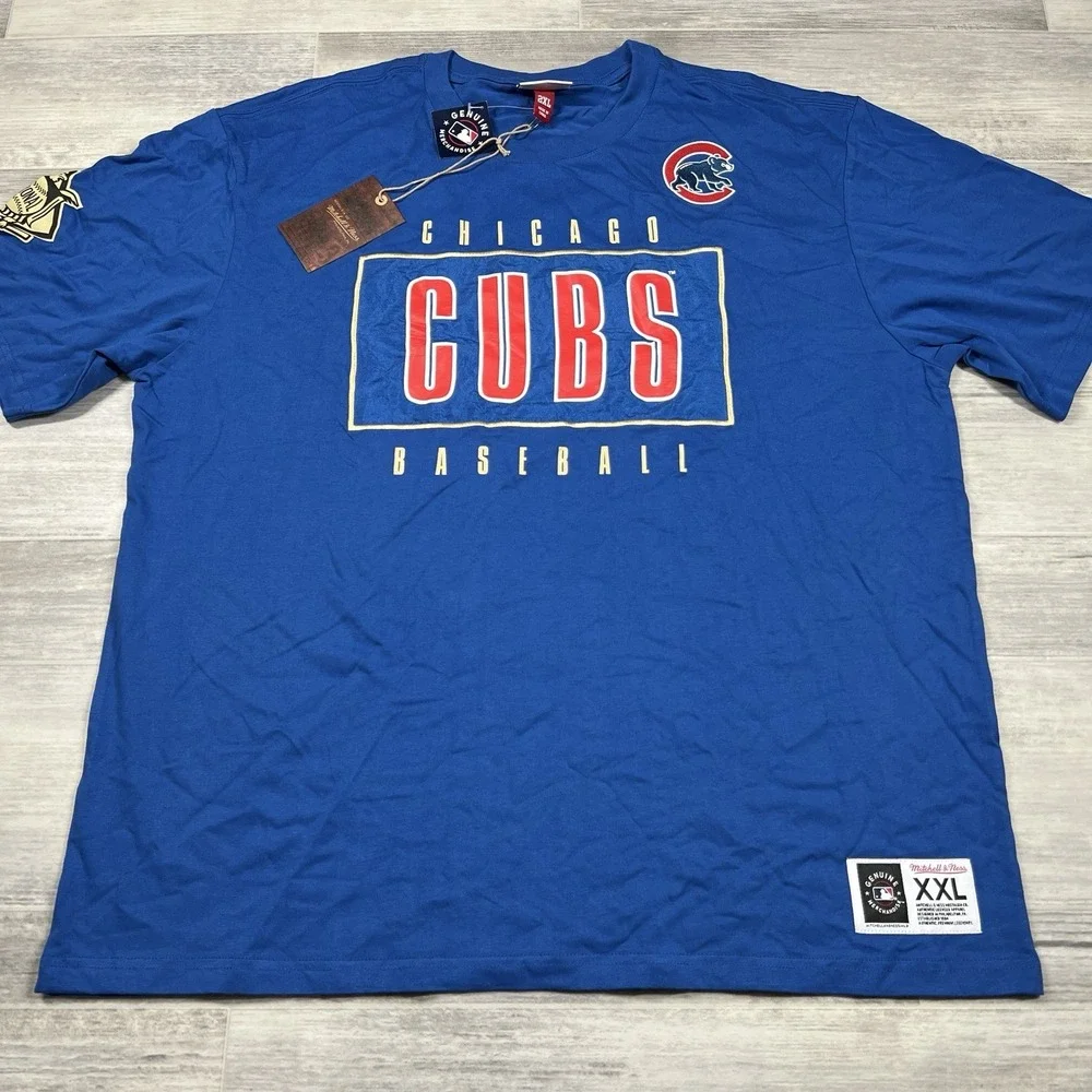 Mitchell & Ness Royal Blue Chicago Cubs MLB  Premium T-Shirt‎ Men's 2XL NEW